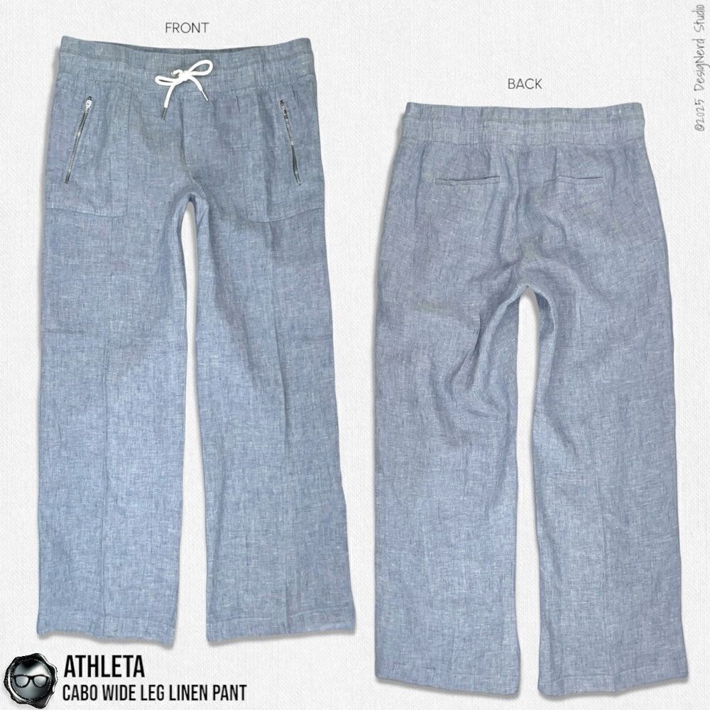 ATHLETA CABO LINEN WIDE LEG PANTS IN CHAMBRAY BLUE WOMEN 12/LARGE TRAVEL CASUAL - Picture 13 of 13